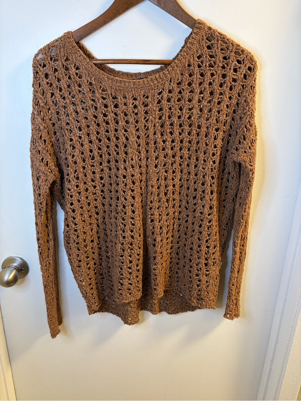 American Eagle Outfitters Brown Open Knit Crochet Long Sleeve Sweater Size S